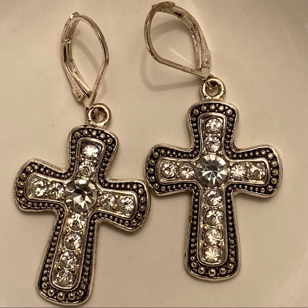 sparkly cross earrings
